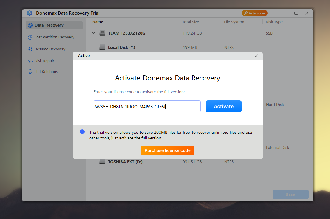 تفعيل مجاني دائم لبرنامج استعادة الملفات المحذوفة DoneMax Data Recovery